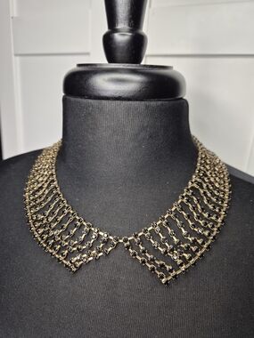 Vintage Rhinestone Peter Pan Collar Necklace Gold Black Crysta Fashion Jewelry